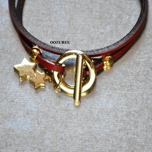 Bracelet/Choker Pink Leather/Gold Stainless Steel